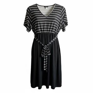 BloomChic Striped Black and White Midi Dress